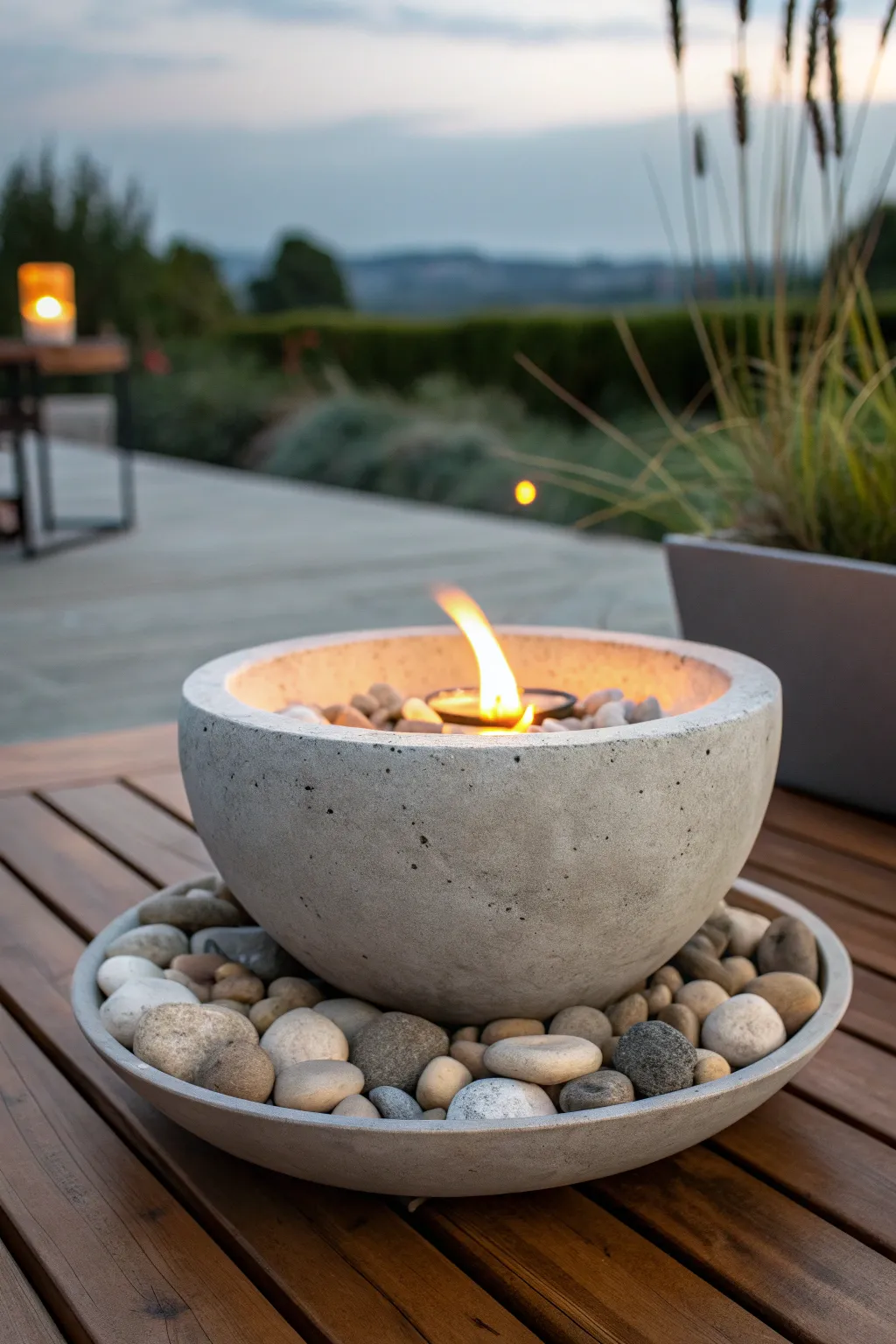 Elevate your outdoor evenings with the warmth and style of a handcrafted cement fire bowl.