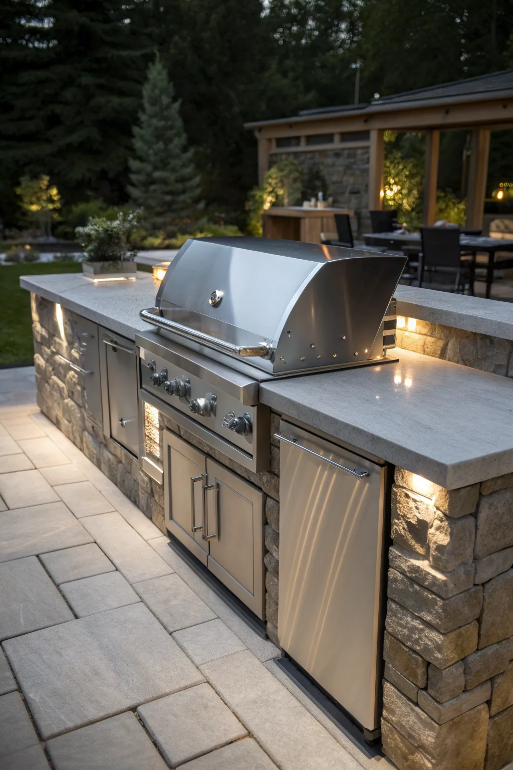 Elevate your outdoor cooking with the modern elegance of stainless steel countertops.