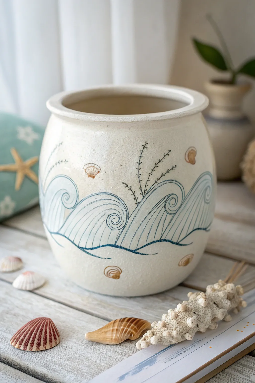 Bring the tranquility of the seaside into your home with this beautifully crafted beach-inspired pot.