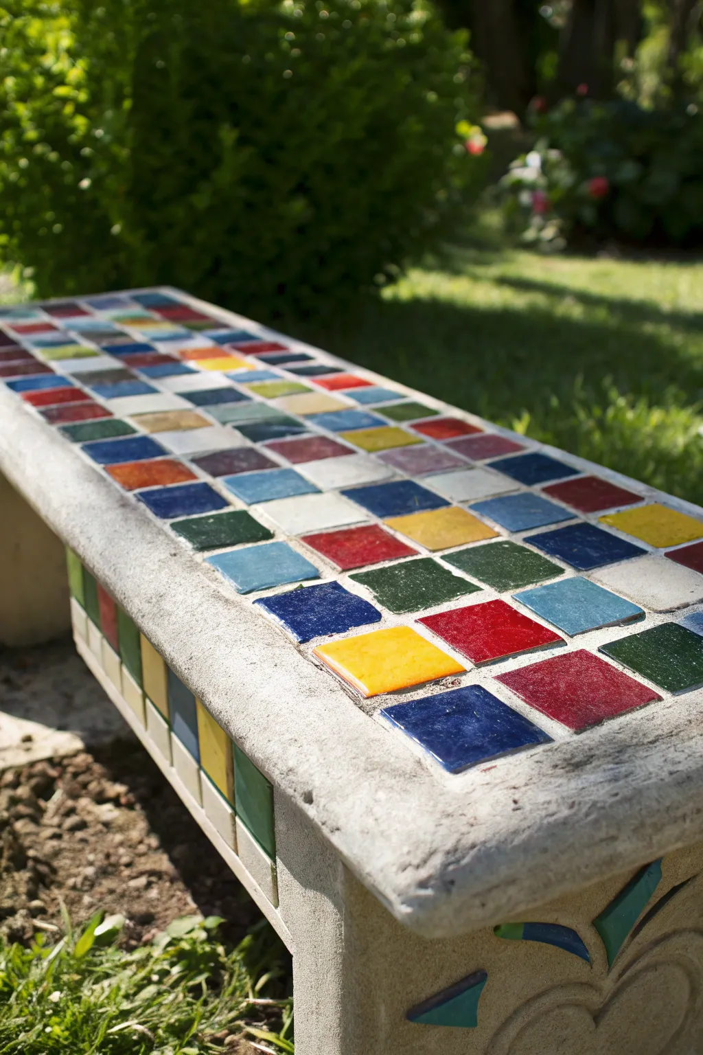 Transform your garden with this mosaic masterpiece: a bench that doubles as art.