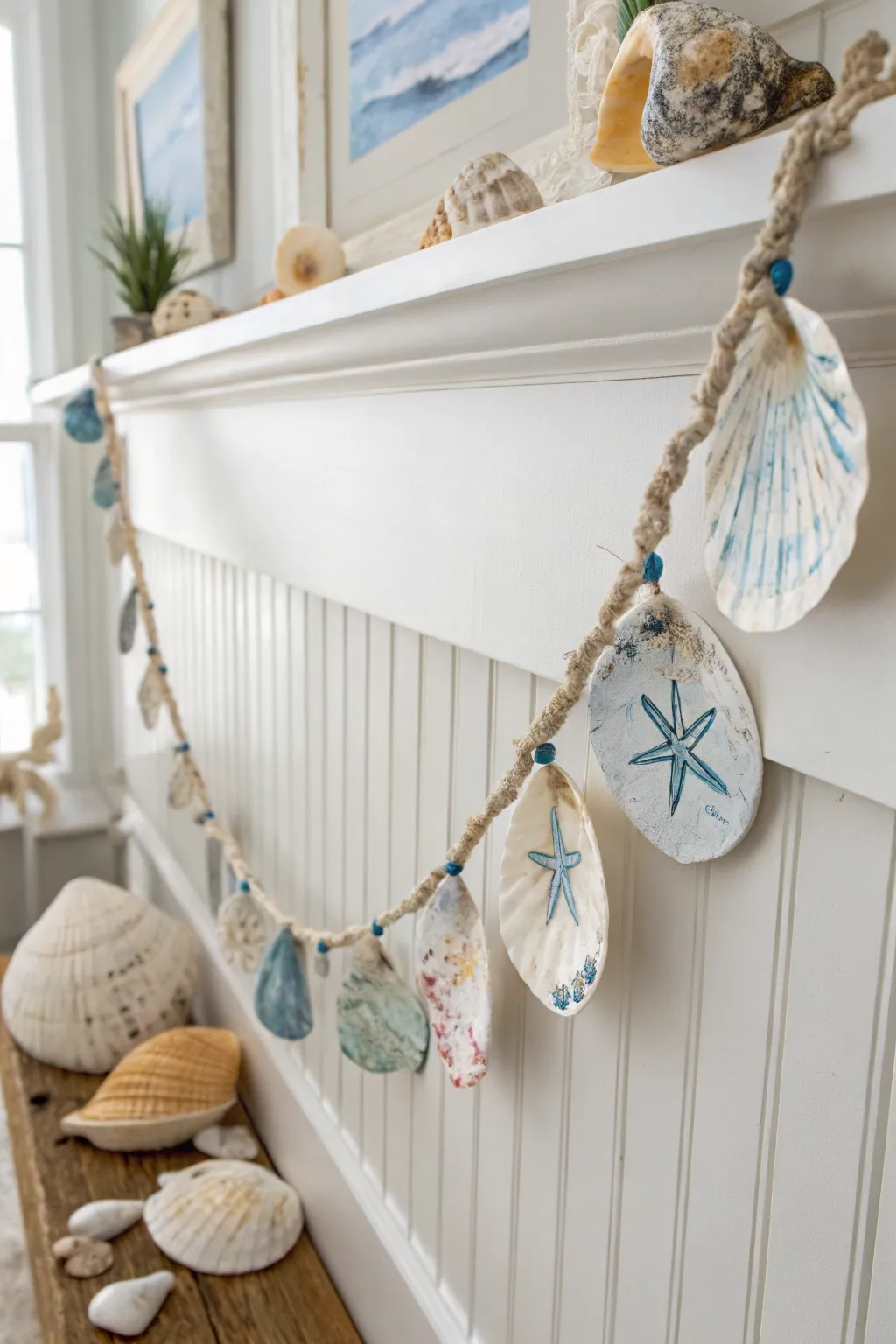 Add a touch of coastal whimsy with this elegant nautical garland, perfect for a minimalist living space.