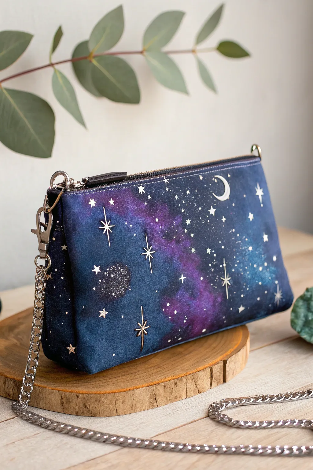 Elevate your style with a touch of the cosmos. This galaxy-themed purse is where simplicity meets the stars.