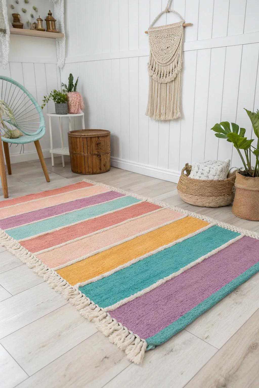 Add a splash of joy with playful, colorful stripes - the perfect touch of whimsy for any room.