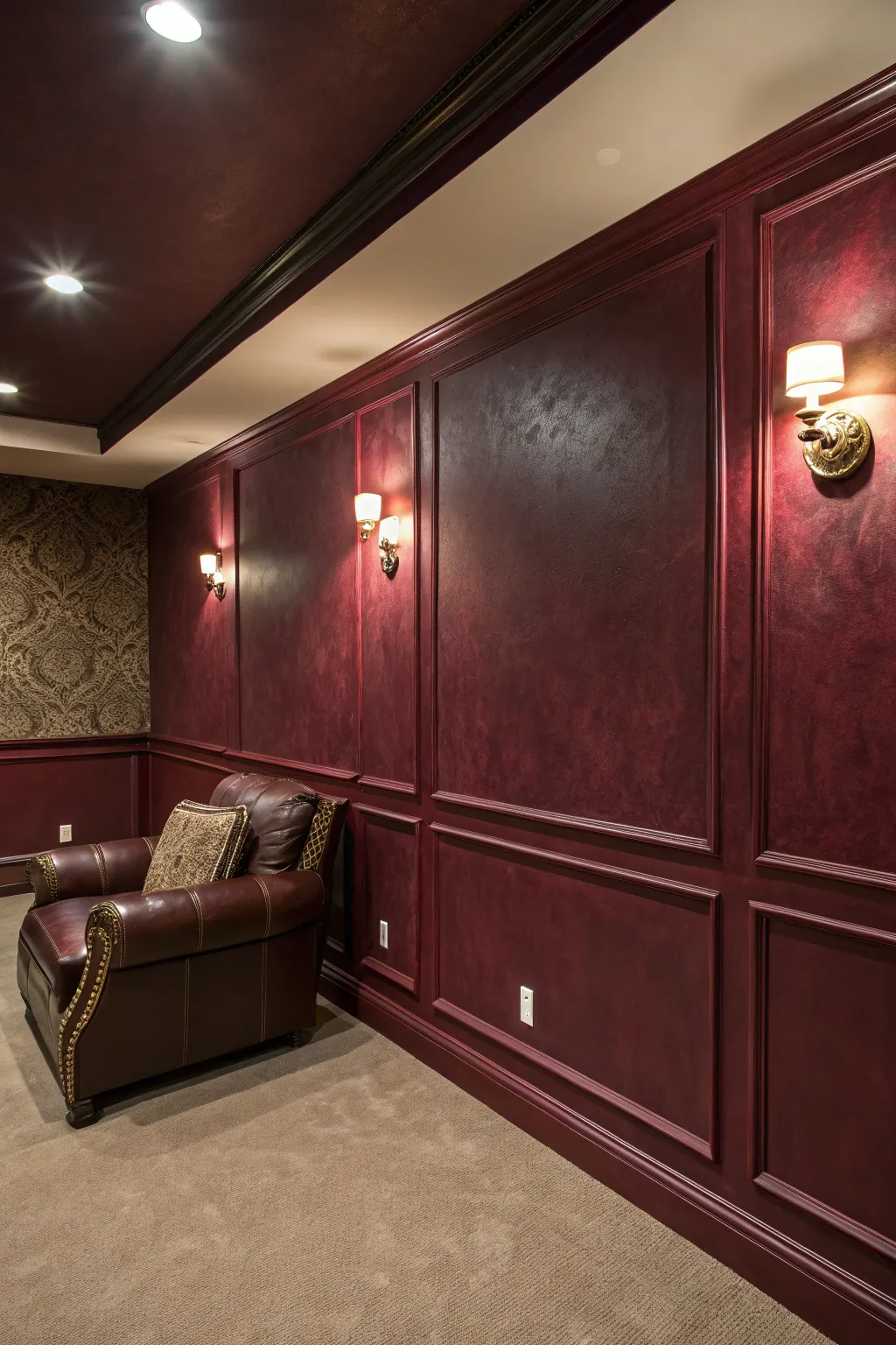 Indulge in the warmth and elegance of rich burgundy walls, perfect for creating a sophisticated retreat.