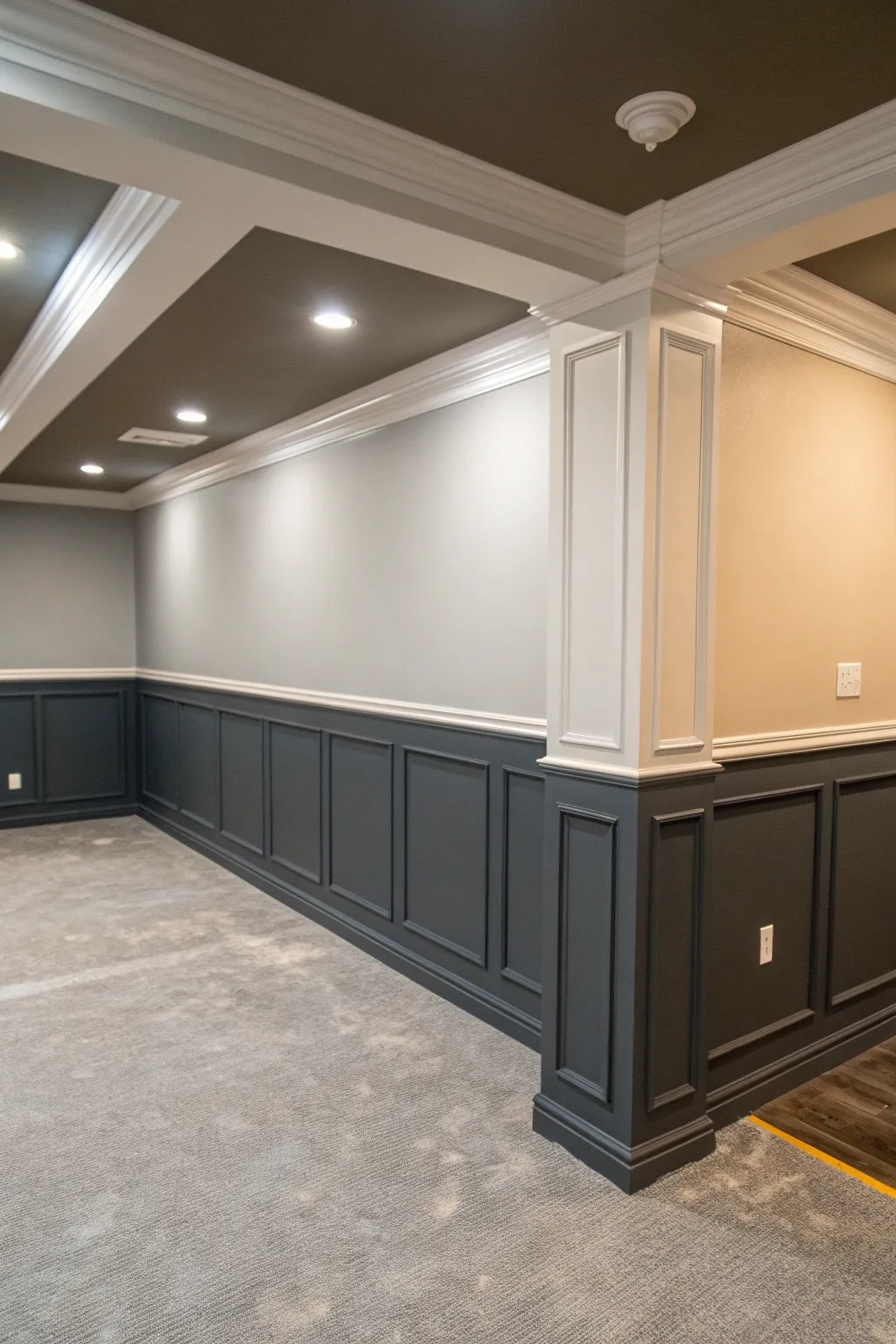 Elevate your basement with two-tone walls: a touch of craftsmanship that transforms the ordinary into extraordinary.