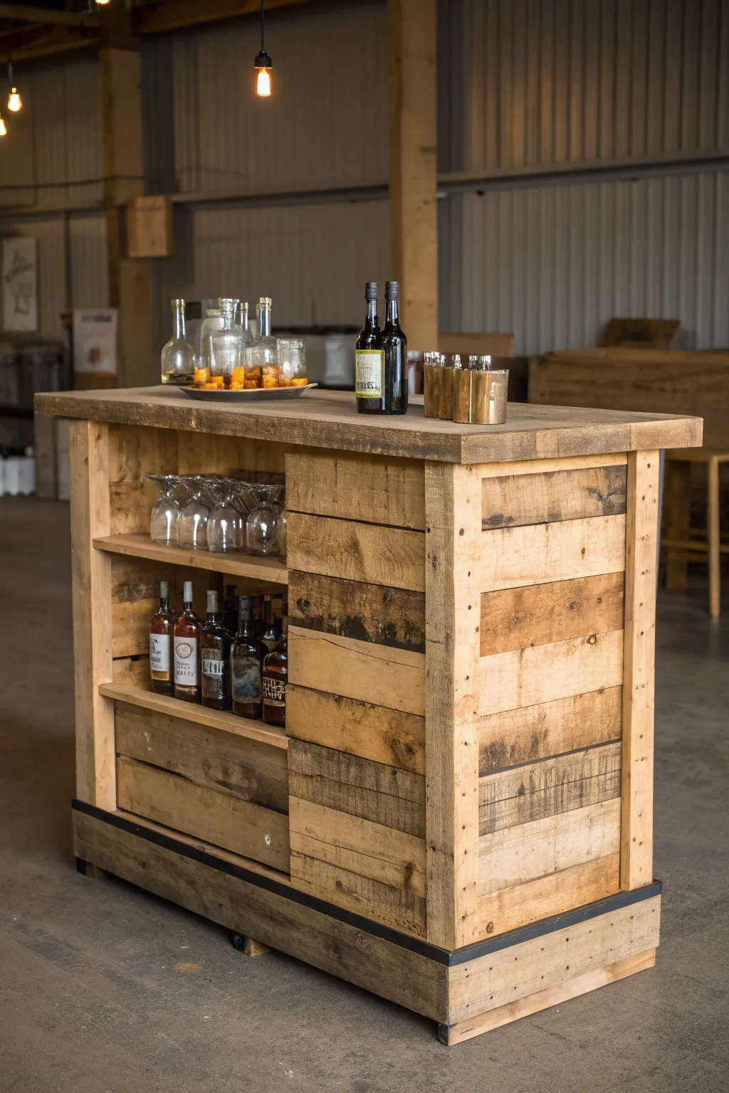 Elevate your space with a two-level pallet bar—where craftsmanship meets style.