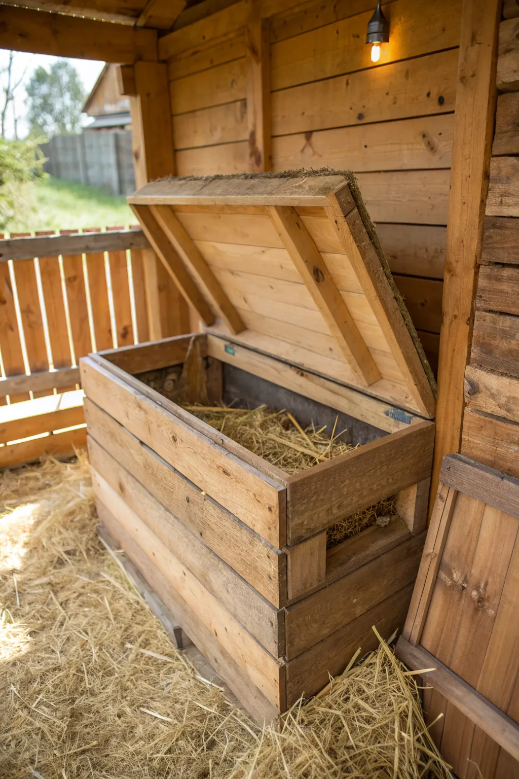 Craftsmanship meets comfort: A handcrafted pallet wood nesting box for the perfect cozy nest.