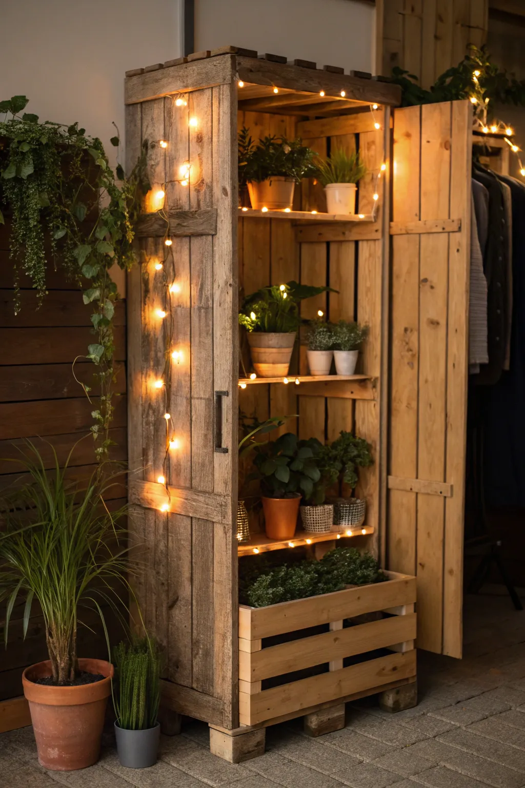 Elevate your closet game with rustic charm and lush greenery.
