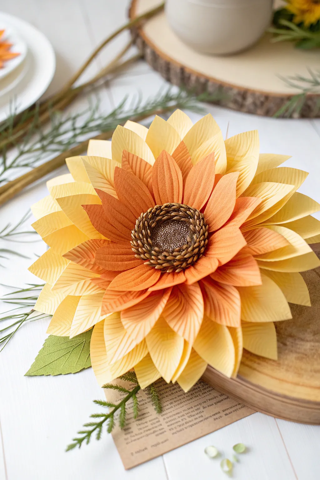Bring a touch of garden charm to your home with this stunning paper sunflower craft.