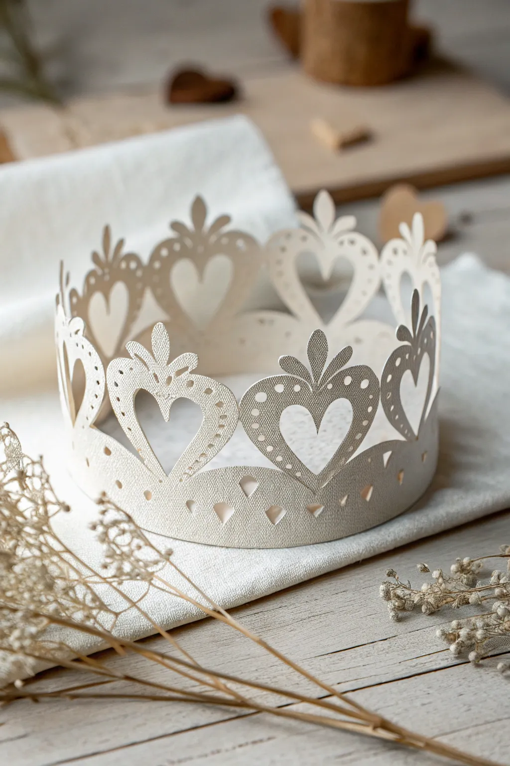 Embrace love with a handcrafted paper crown, where simplicity meets heartfelt elegance.