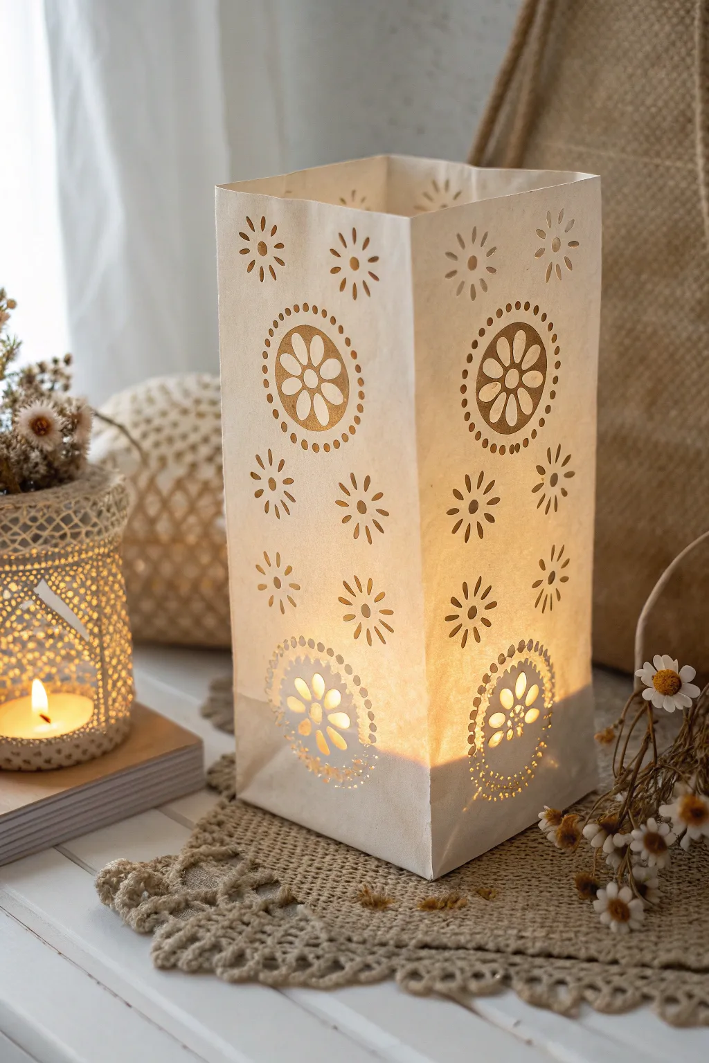 Illuminate your space with the simple elegance of handcrafted paper bag luminaries.