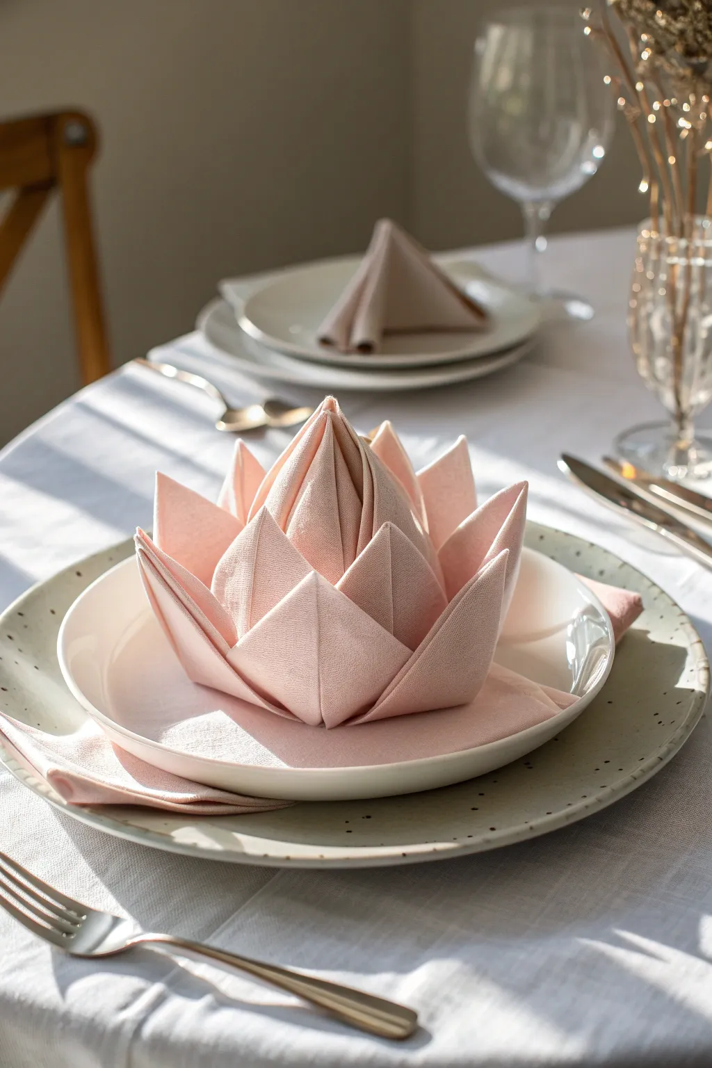 Elevate your table setting with the timeless beauty of a lotus flower fold.