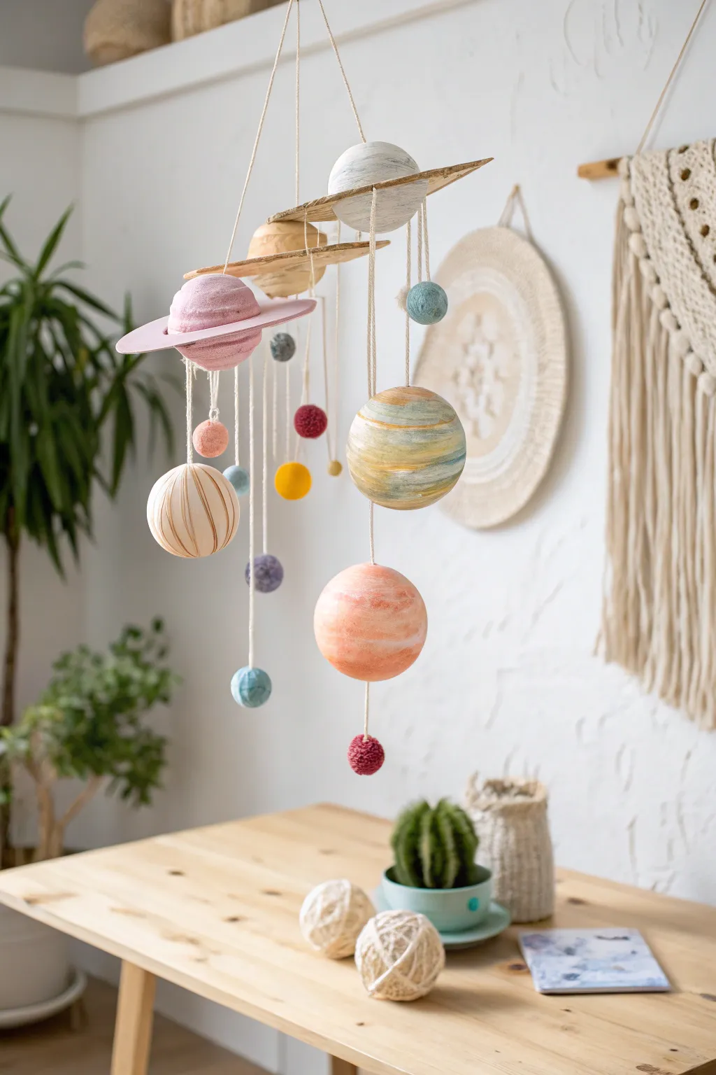 Explore the universe with this charming paper plate solar system model, blending learning with creativity in a minimalist style.
