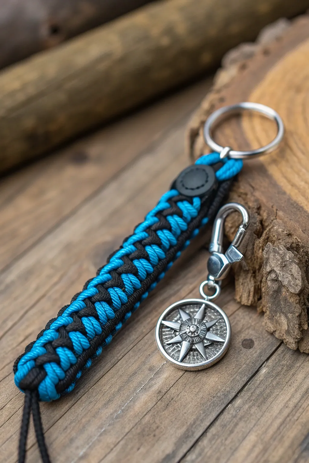 Navigate your style with a paracord keychain featuring a compass charm.