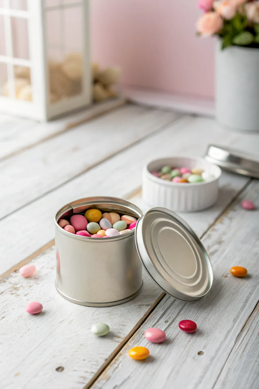 Chic and sweet: Mini paint cans bring a touch of industrial charm to any gathering.