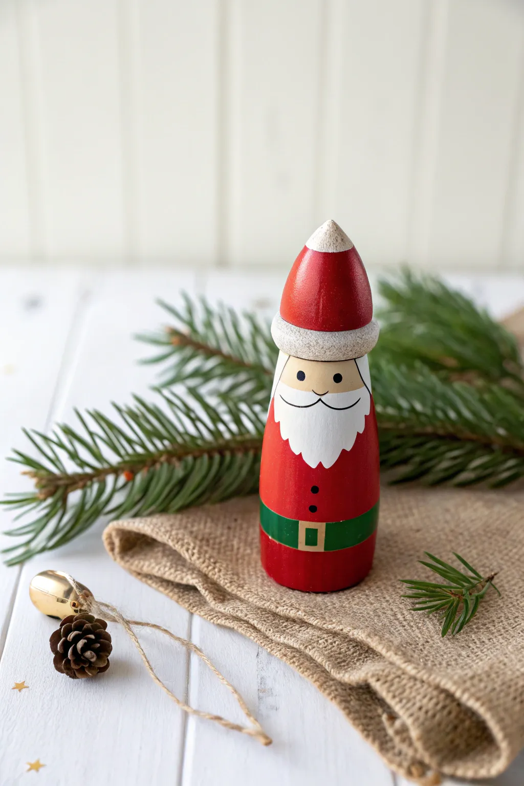 Celebrate the season with handcrafted charm: a minimalist Santa peg doll.