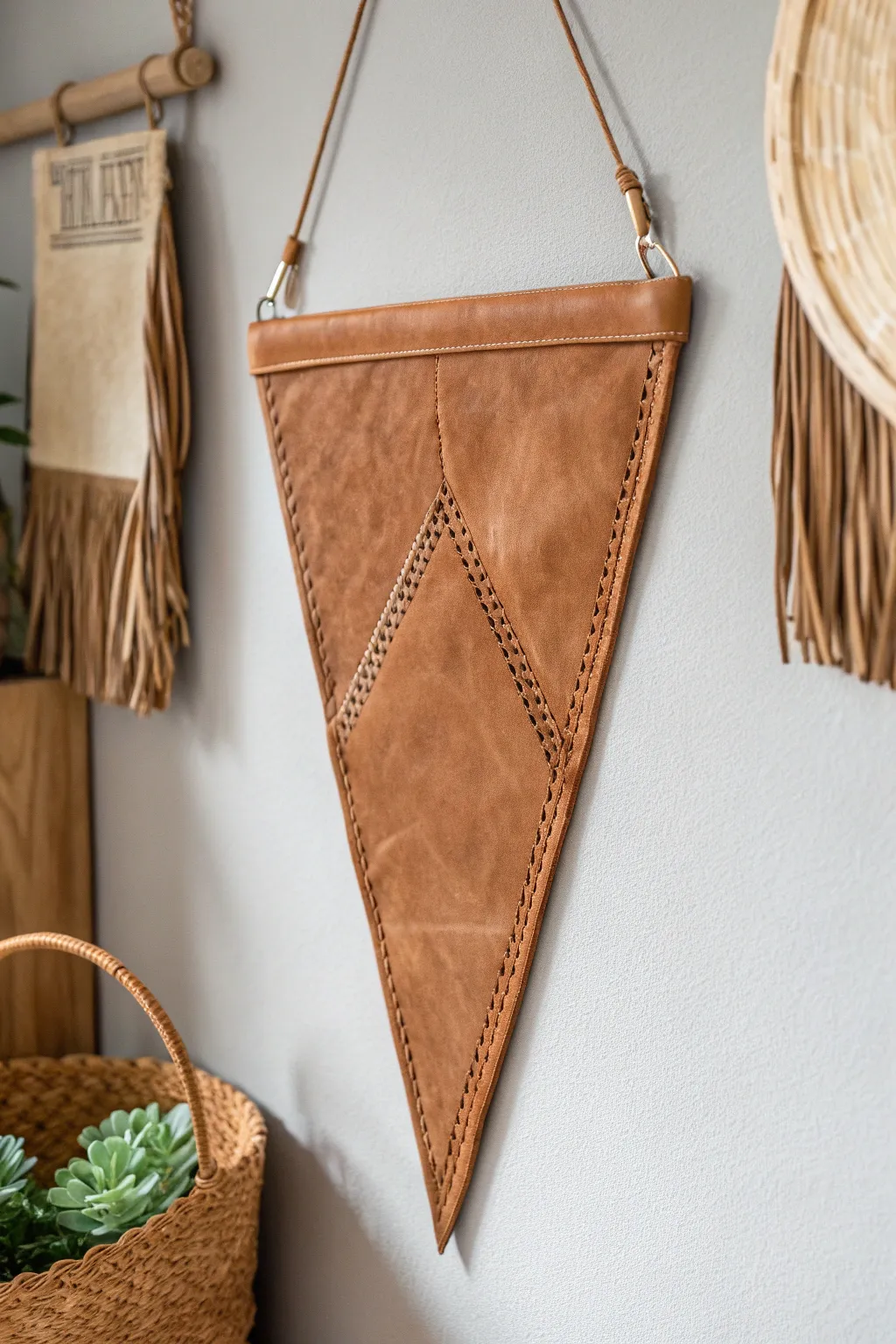 Elevate your space with a touch of chic sophistication—handcrafted leather pennants that blend rustic charm with minimalist elegance.