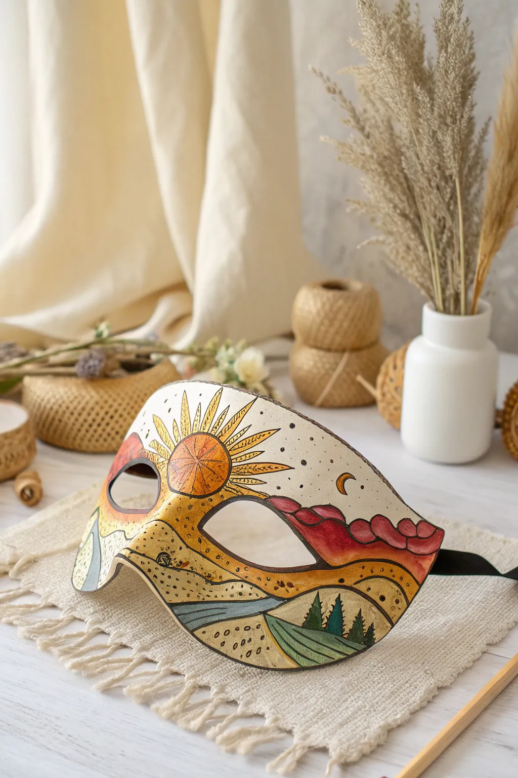 Embrace new beginnings with a sunrise story painted on your mask.