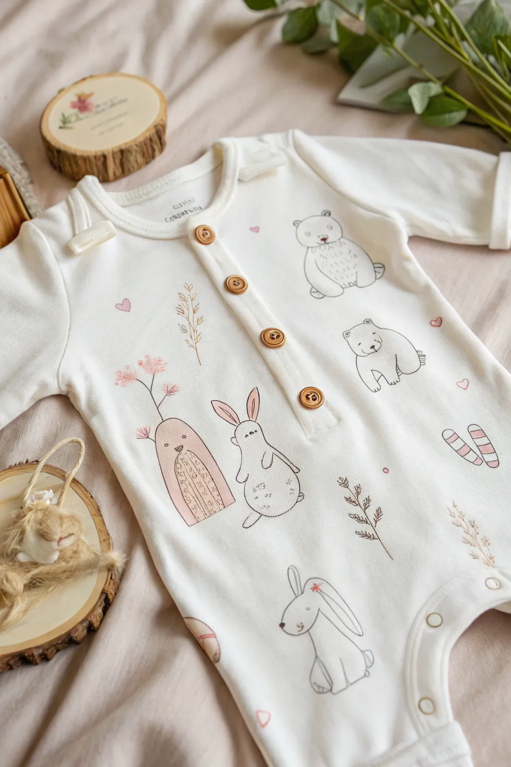 Wrap your little one in the cuddly charm of minimalist animal friends. 🐰🐻 Perfect for those who cherish simplicity and natural beauty.