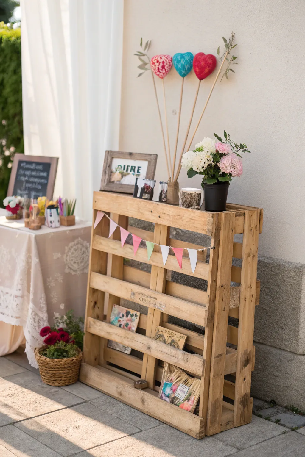 Transform pallets into a charming photo booth prop holder with a minimalist-Boho twist!