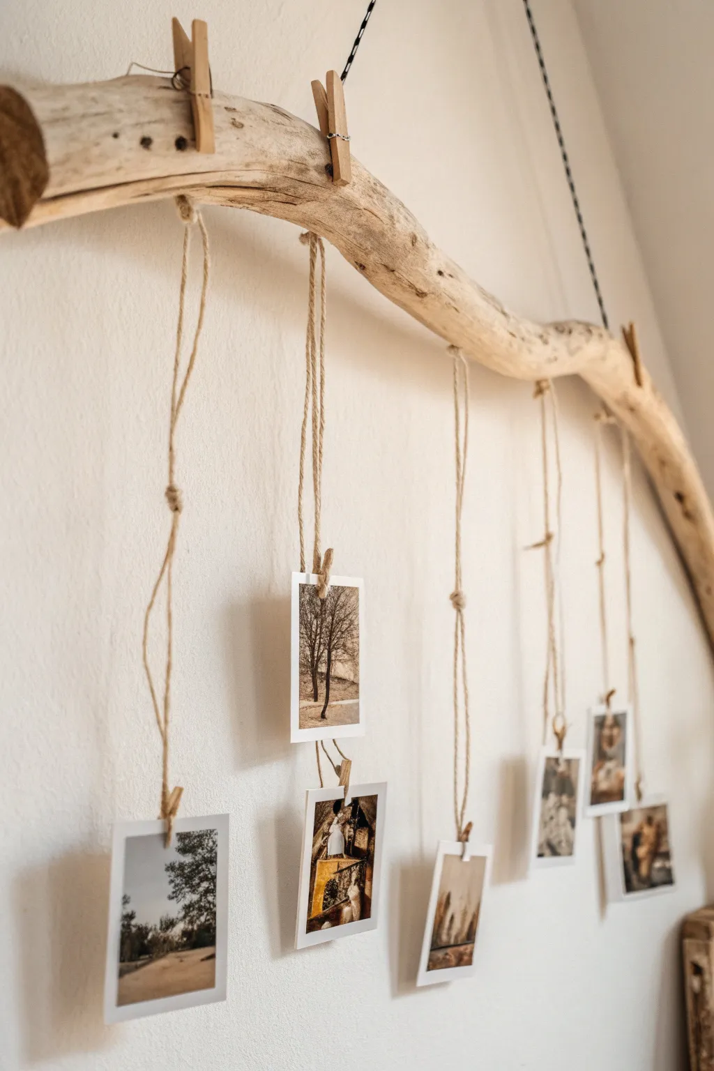 Transform your space with a rustic photo display that whispers stories of warmth and simplicity.