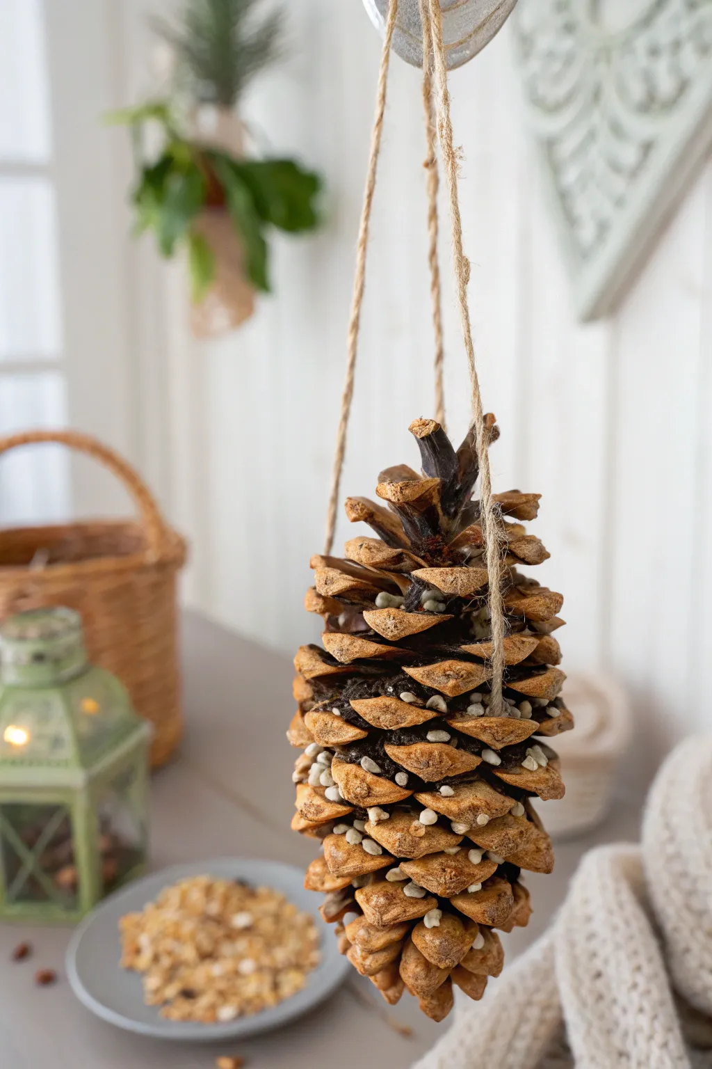 Elevate your garden's charm with this handcrafted pine cone bird feeder—simplicity and nature in perfect harmony.