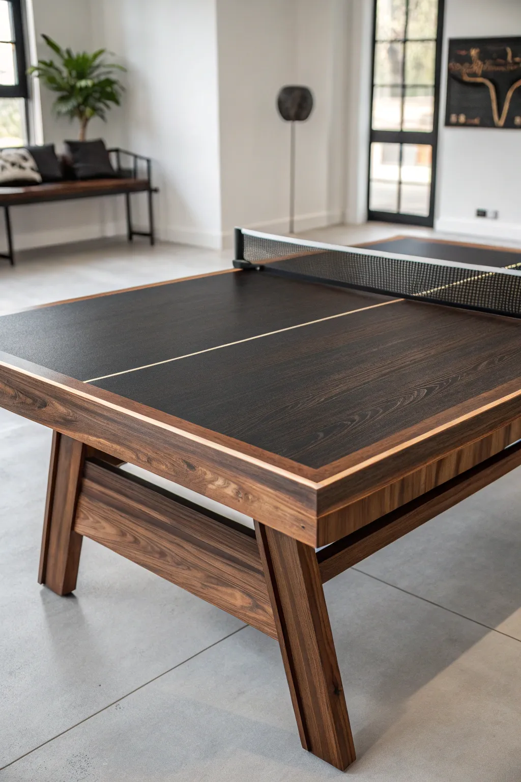 Elevate your game with the timeless elegance of a black walnut ping pong table.