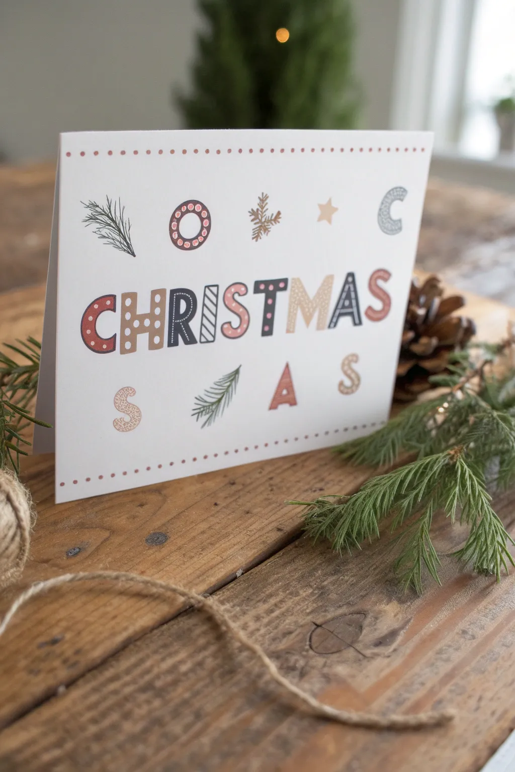 Celebrate the holidays with a touch of whimsy and simplicity through playful typography on your Christmas cards.