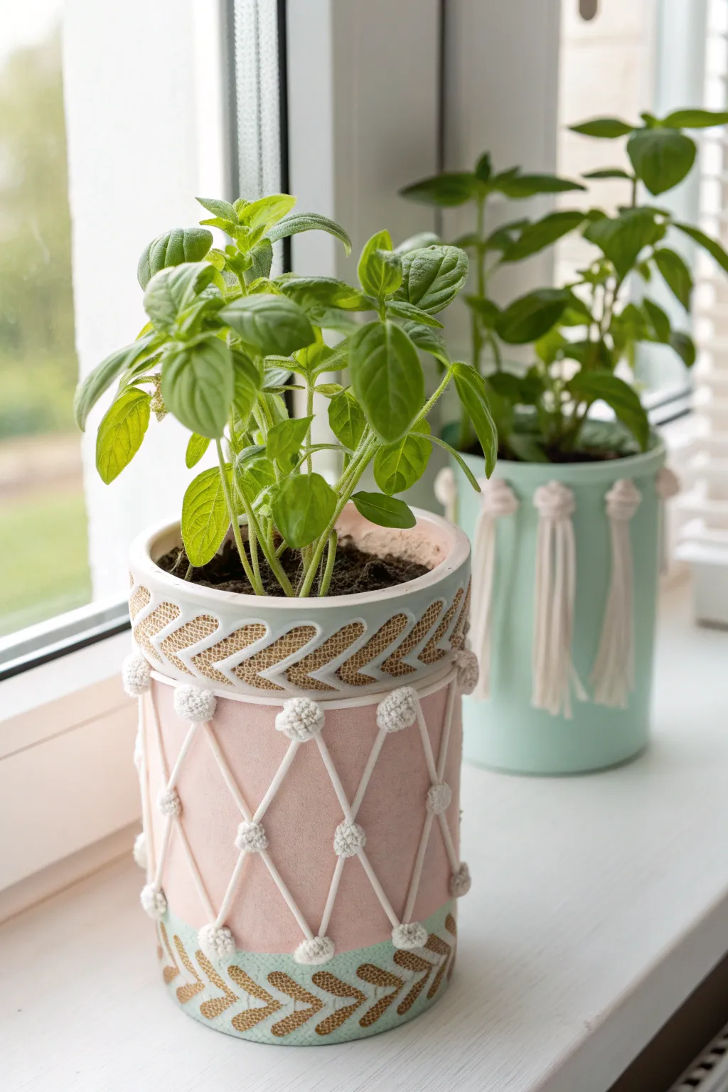 Transform your windowsill into a thriving herb garden with these chic recycled planters.