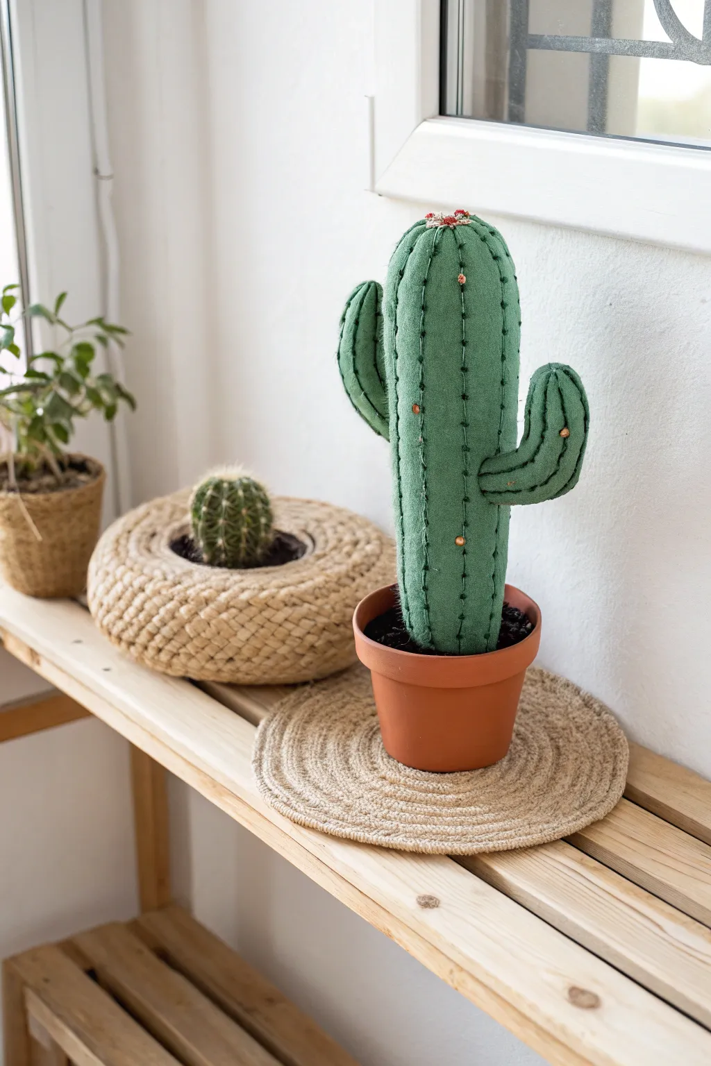 Add a touch of whimsical greenery to your space with a charming cactus plushie—no watering needed!