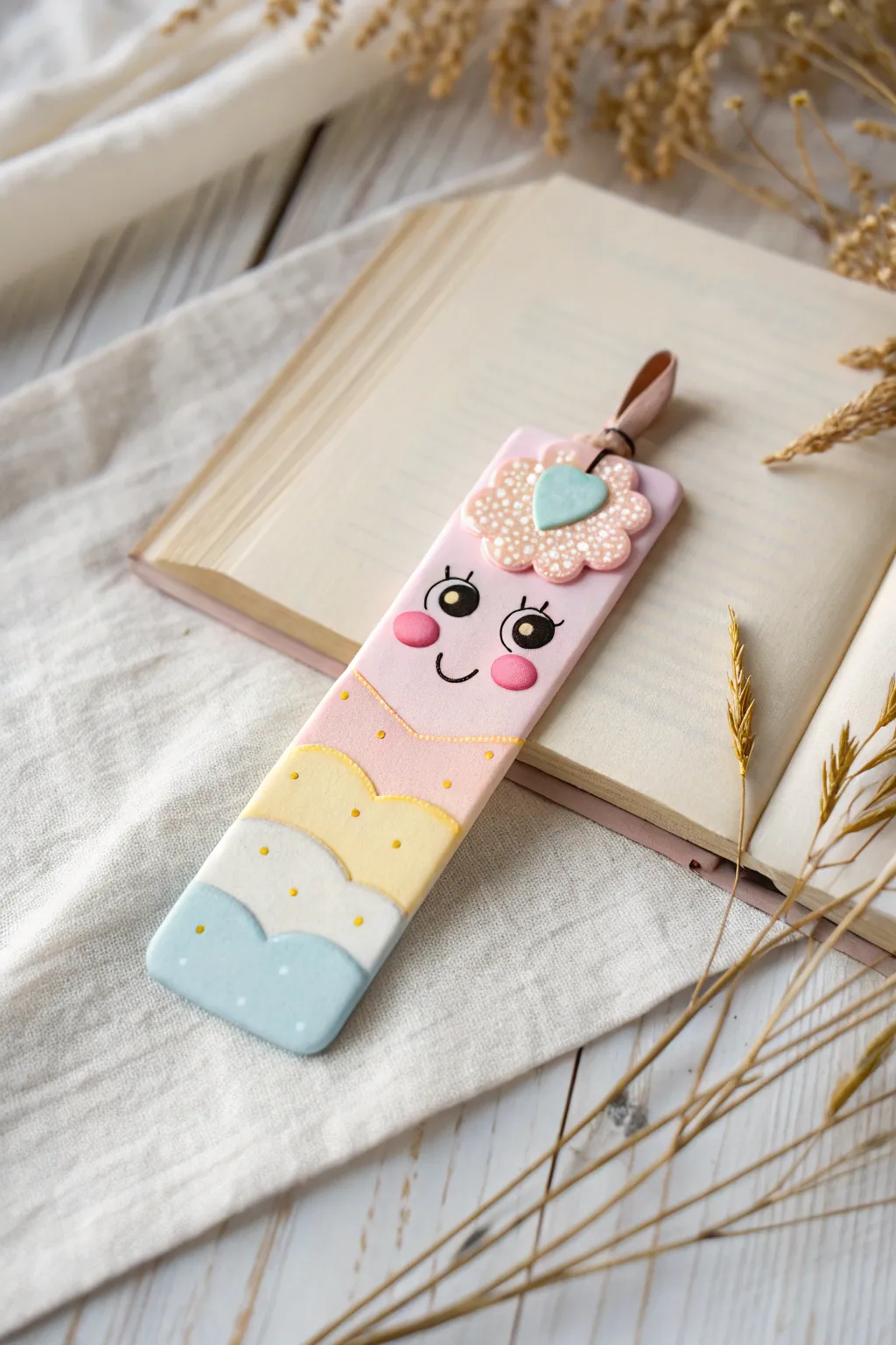 Capture hearts with kawaii charm: A delightful polymer clay bookmark for those who love a touch of whimsy.