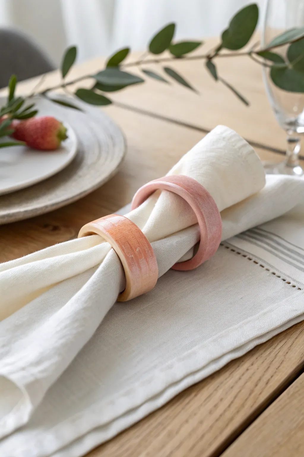 Elevate your table setting with the subtle elegance of gradient hues in polymer clay napkin rings.