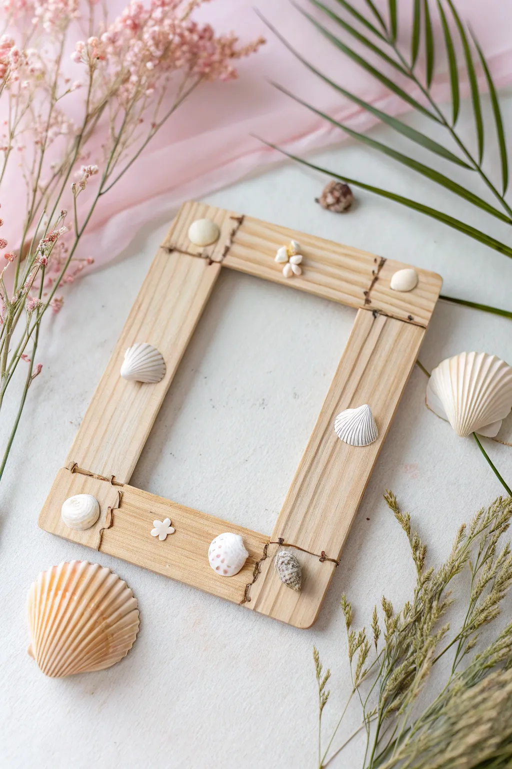 Bring the ocean's tranquility to your decor with this charming seashell-adorned frame.