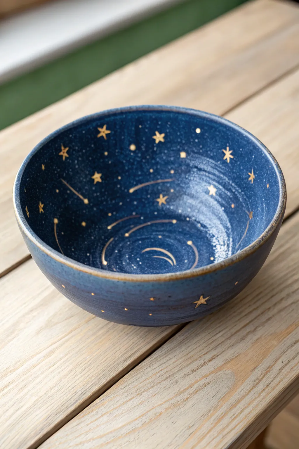 Discover the magic within: A starry night awaits inside this elegant pottery bowl.