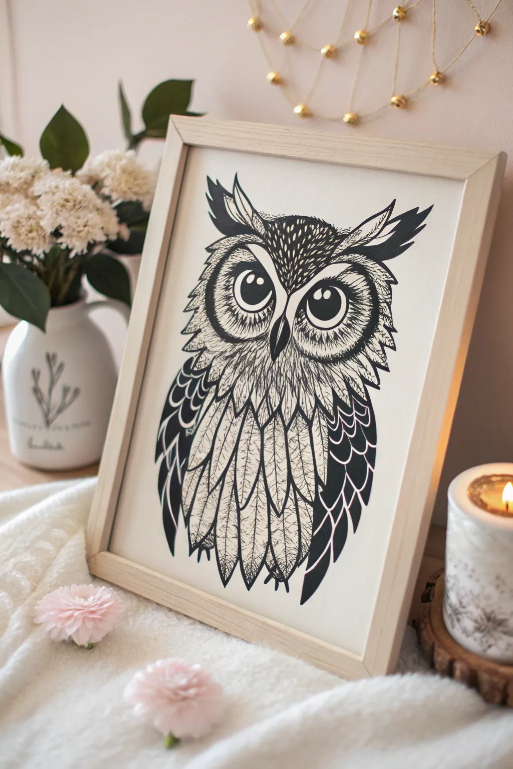 Embrace the mystery of nature with this enchanting owl print, where minimalism meets boho charm.