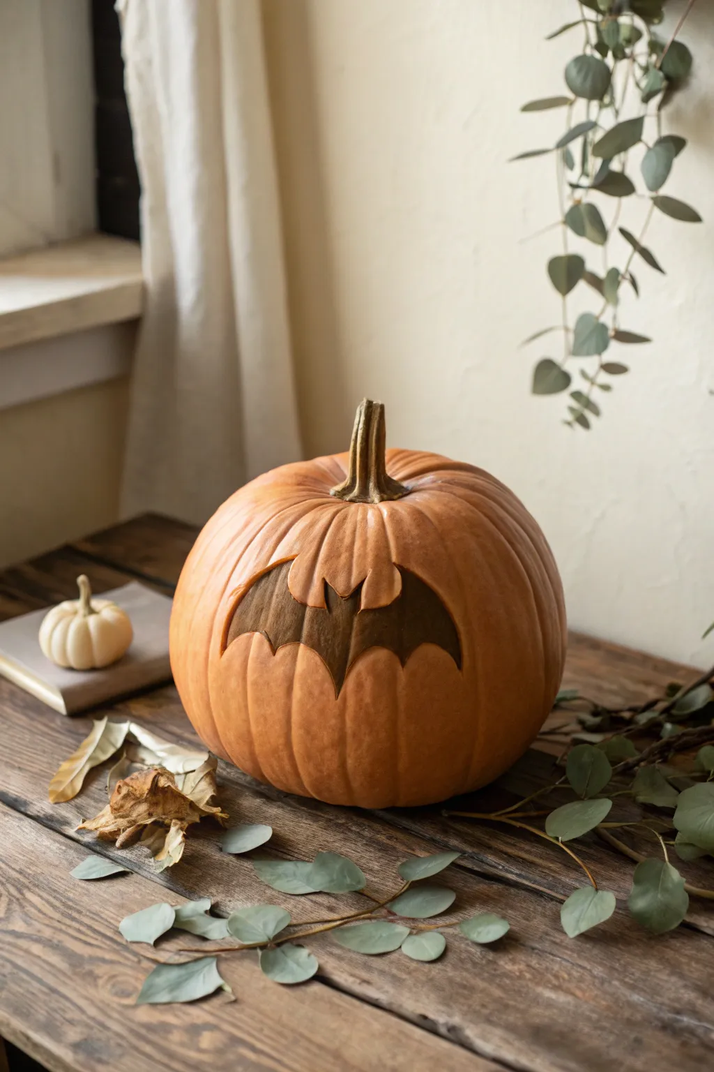 Elegance in Simplicity: Embrace Halloween with a Minimalist Bat Silhouette Pumpkin.