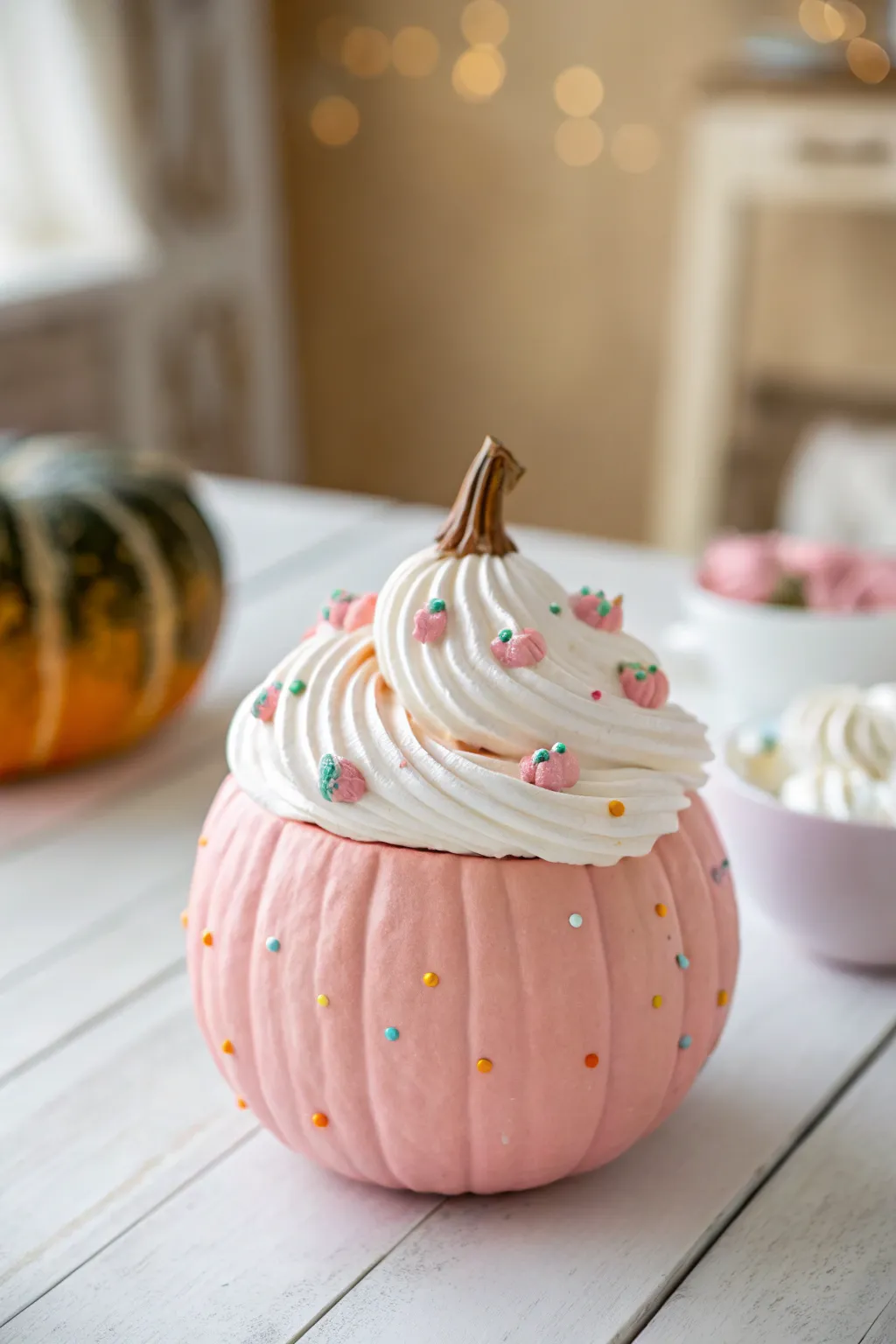 Turn your pumpkin into a whimsical cupcake delight - a sweet surprise for your autumn decor!