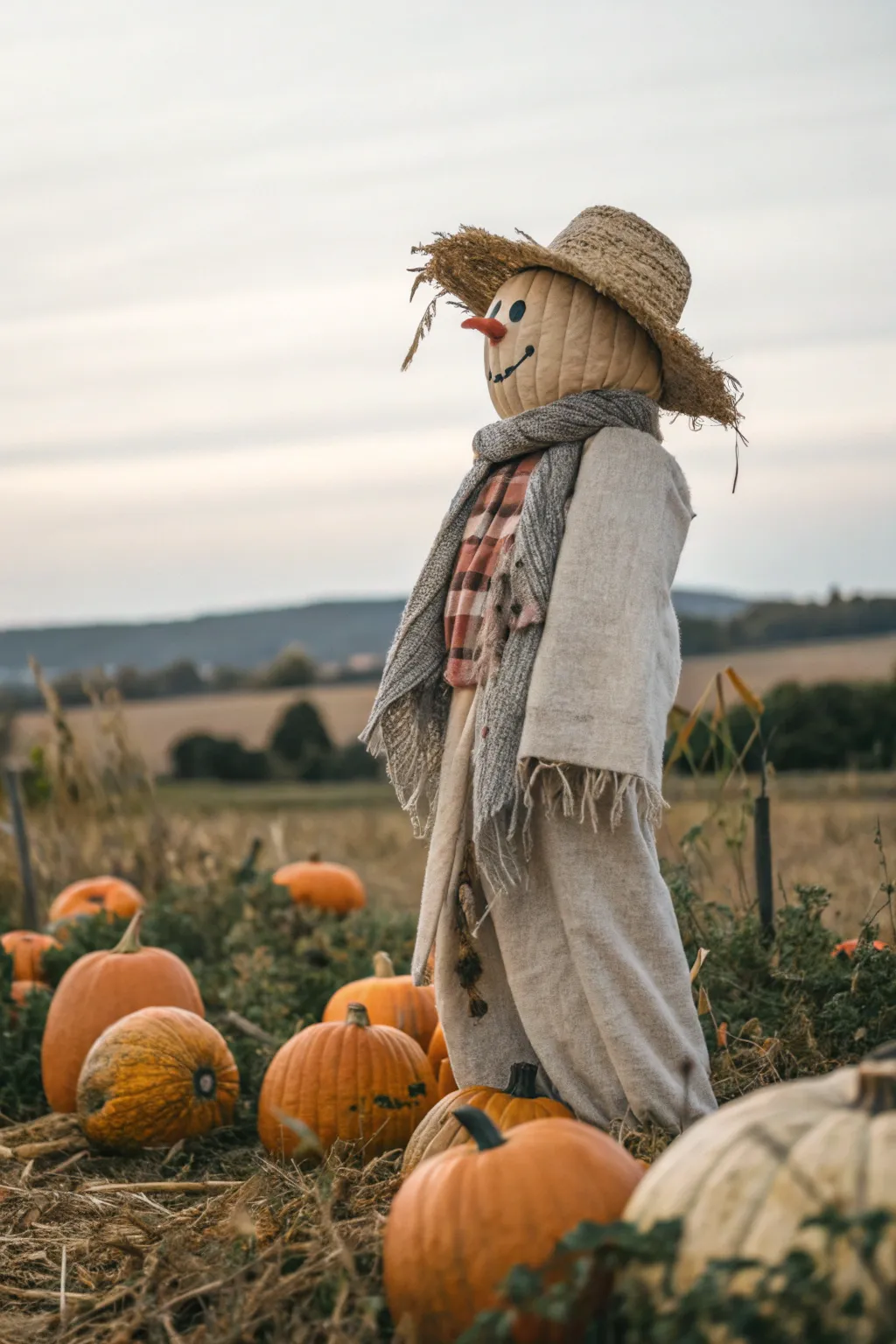 Embrace autumn's whimsy with a handcrafted scarecrow companion, perfect for your pumpkin stand.