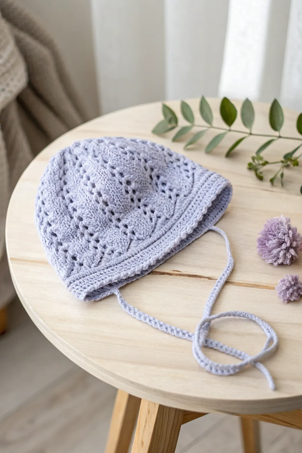 Embrace the charm of simplicity with this handcrafted periwinkle baby bonnet—perfect for little moments that become cherished memories.