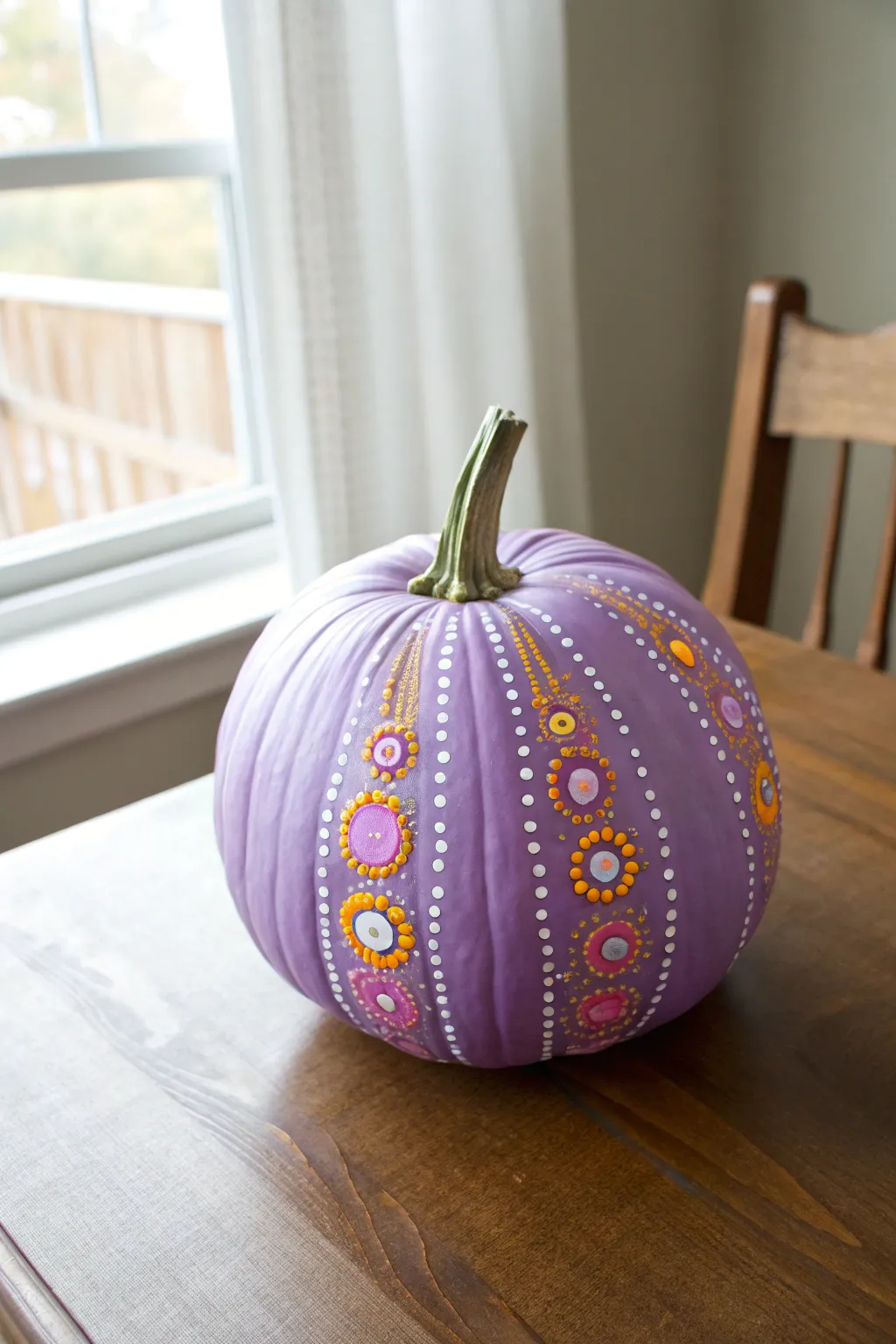 Dotted Delight: Elevate your autumn decor with this chic, hand-painted pumpkin masterpiece.
