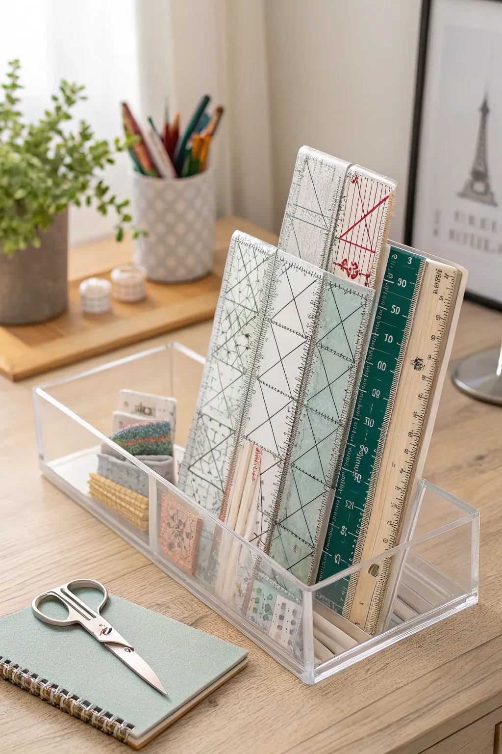 Organize with elegance: Keep your quilting rulers stylishly visible and protected with a chic acrylic organizer.