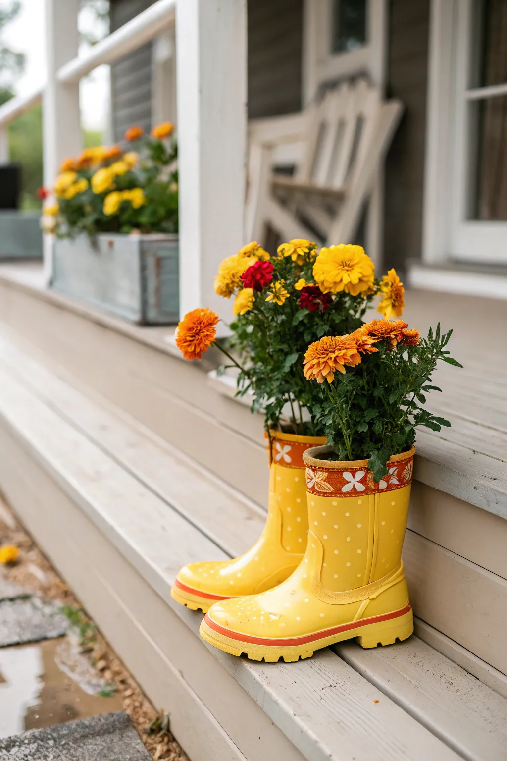 Breathe new life into old rain boots with this charming planter idea, perfect for adding a touch of whimsy to your minimalist garden décor.