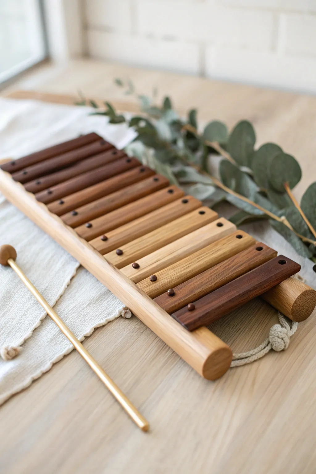 Discover the musical magic of recycled beauty with this handcrafted wooden stick xylophone. 🎶✨ #ScandiBoho #SustainableCrafts