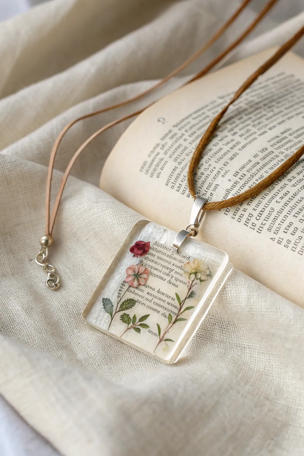 Wear your favorite stories with grace: Vintage book pages transformed into timeless resin pendants.