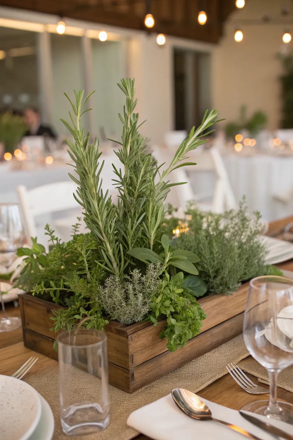 Herb-infused centerpieces offer a sensory delight, combining visual beauty with fragrant aromas.