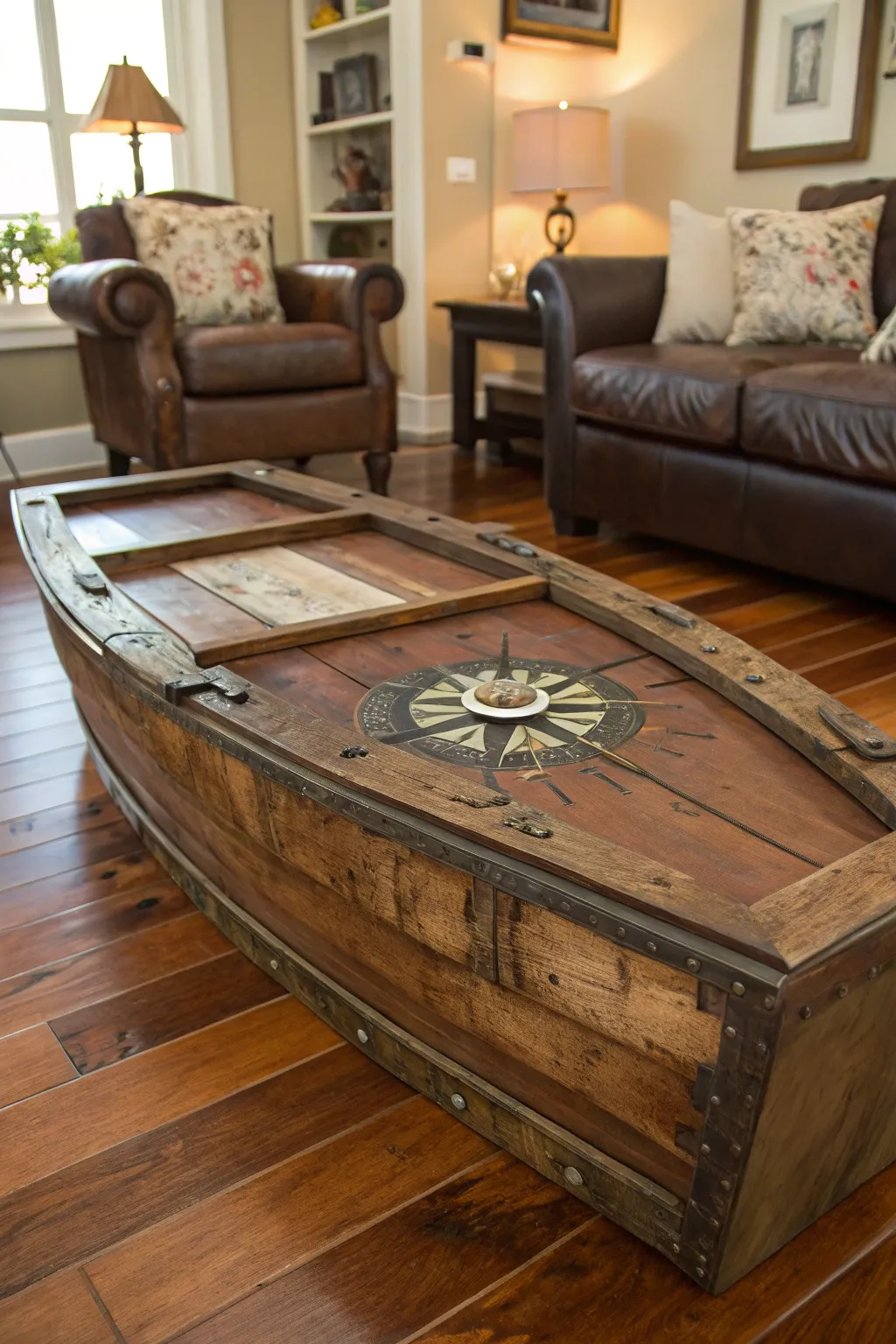 Sail into style with this one-of-a-kind boat coffee table, a masterpiece of craftsmanship and conversation.