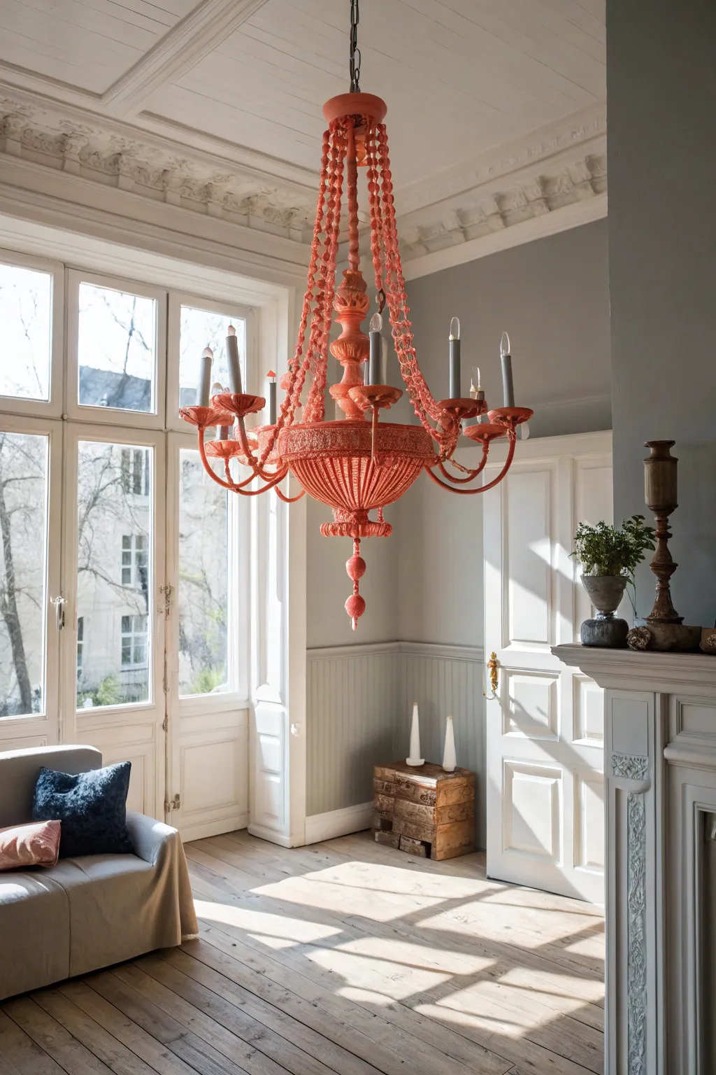 Transform your space with a splash of color: A bold chandelier reimagined.
