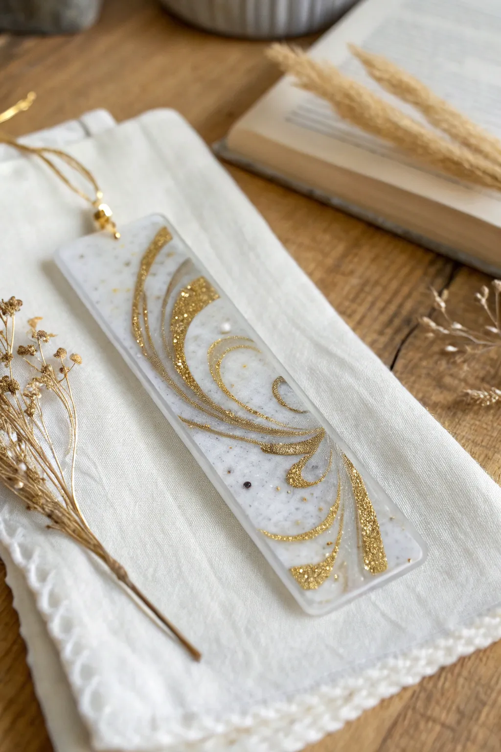 Discover the allure of metallic magic in your reading moments with this shimmering resin bookmark.