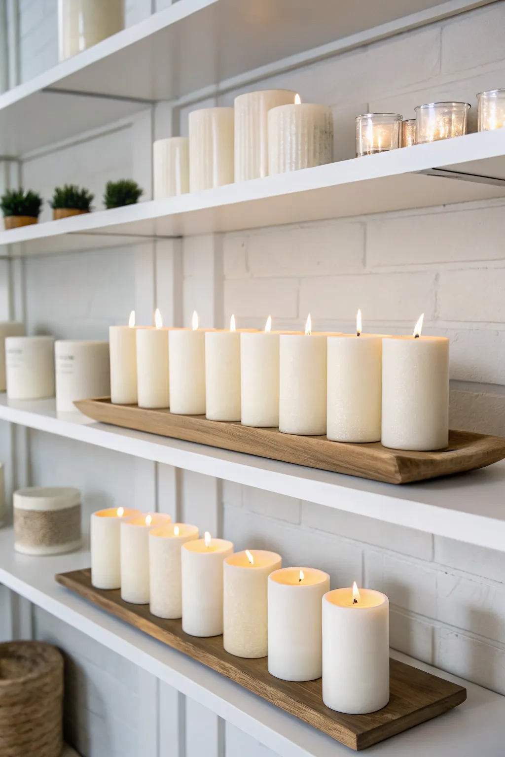 Minimalist candle display with clean lines and focus.