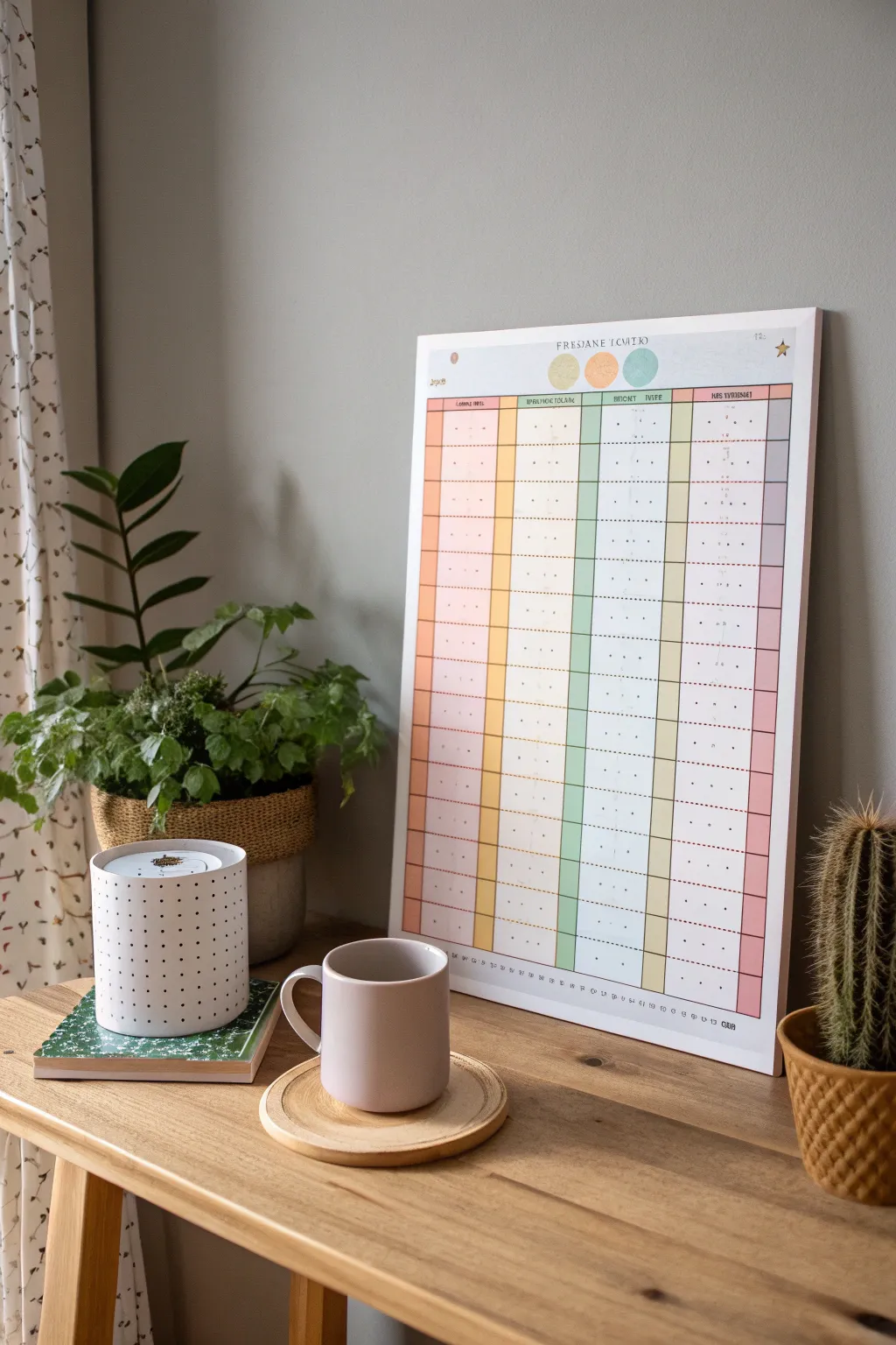Organize your goals with a touch of minimalist charm: Discover the beauty of a colorful grid reward chart that adds a pop of color to your space!